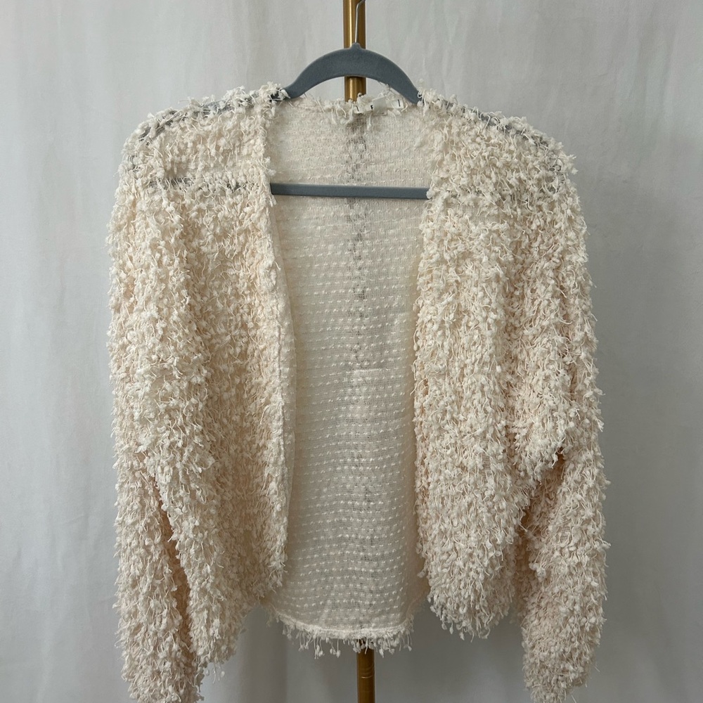 Cream Textured Open Cardigan
